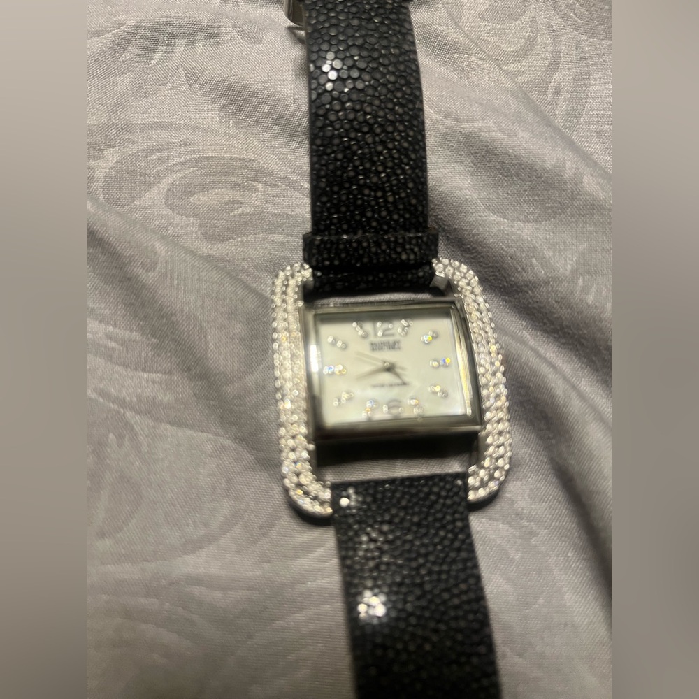 Embellished Black Women’s Watch with Crystal Accent